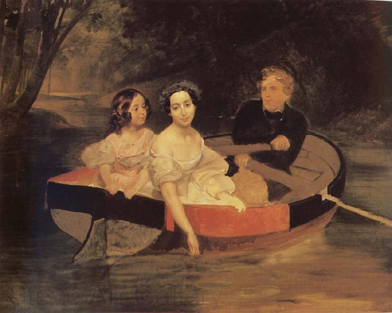 Karl Briullov Portrait of the artistand Baroness yekaterina meller-Zakomelskaya with her daughter in a boat Norge oil painting art
